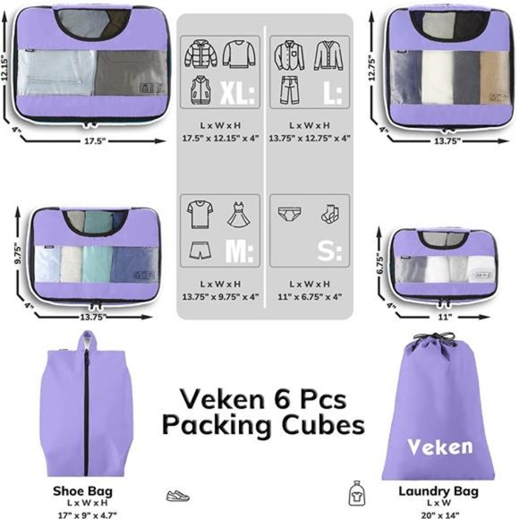 6 Pc Set Packing Cubes Luggage Packing Organizers for Travel Accessories - Picture 6 of 8